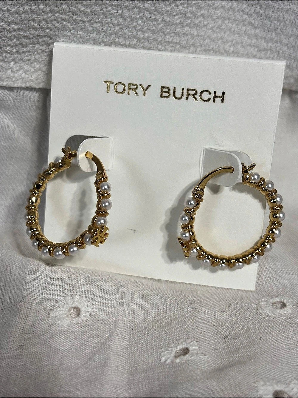 Tory Burch Moondance Pearl Hoop Earrings Pearl Beaded Hoop Earrings in Gold
